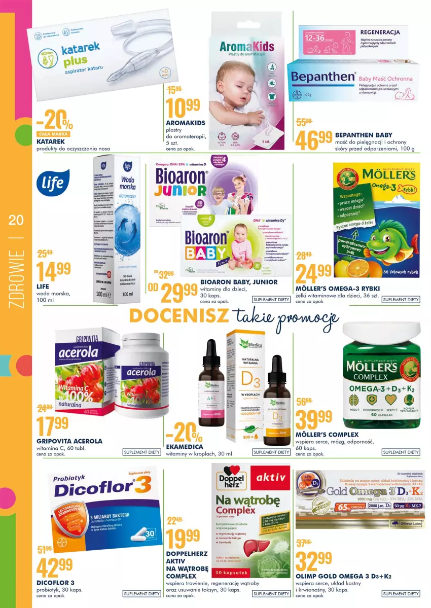 Gazetka promocyjna Super Pharm - Gazetka - ważna 14.10 do 24.10.2021 - strona 20 - produkty: Acer, Bepanthen, Bioaron, Dicoflor, Doppelherz, Dzieci, K2, Omega-3, Por, Probiotyk, Ser, Suplement diety, Tera, Woda