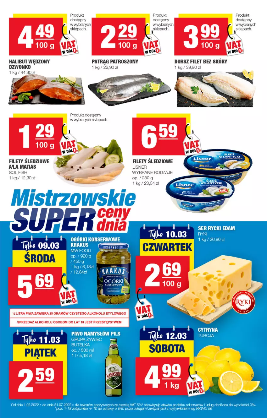 Gazetka promocyjna Spar - EuroSpar - ważna 02.03 do 12.03.2022 - strona 11 - produkty: Dorsz, Edam, Fa, Halibut, Krakus, Lisner, Pstrąg, Rycki Edam, Ser, Sok