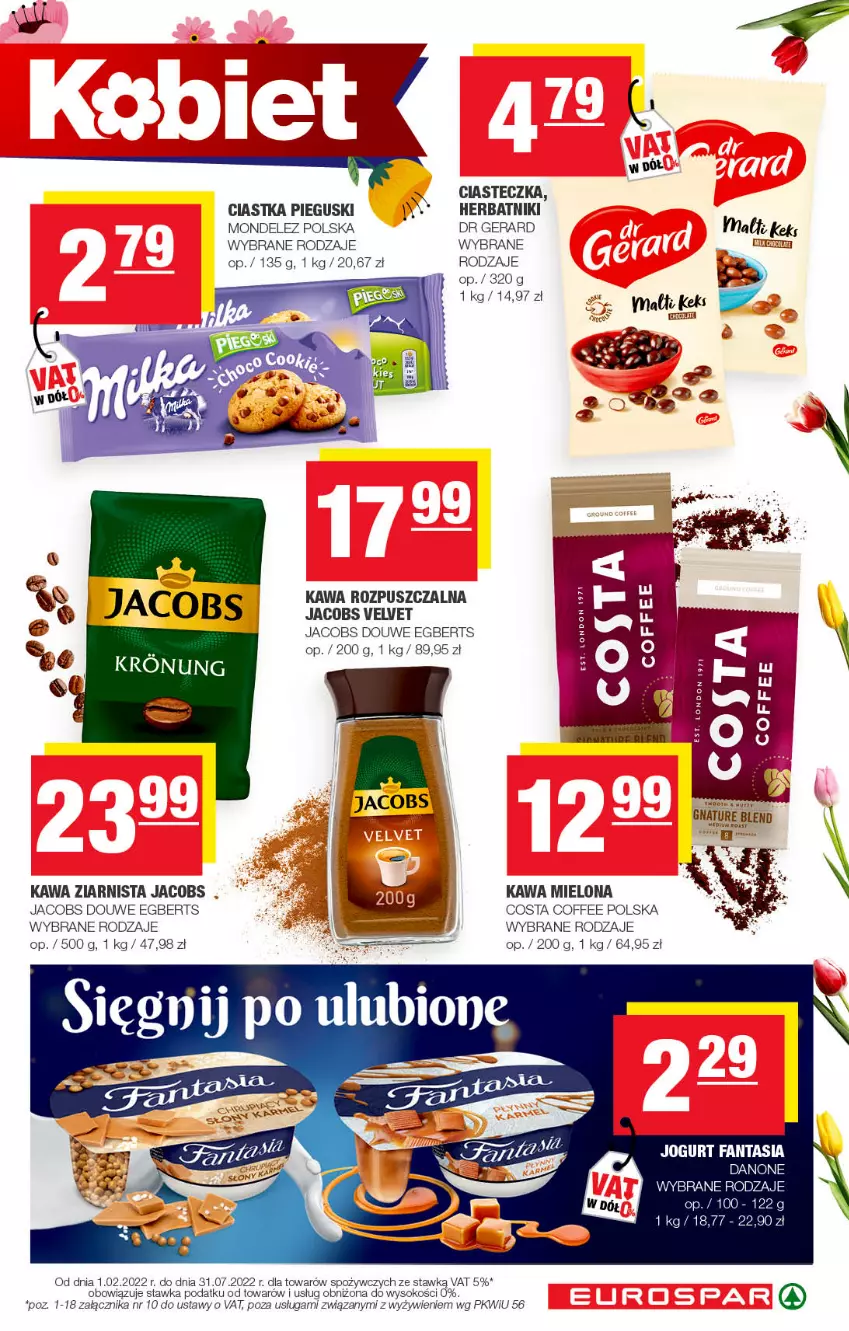 Gazetka promocyjna Spar - EuroSpar - ważna 02.03 do 12.03.2022 - strona 3 - produkty: Ciastka, Danone, Dr Gerard, Herbatniki, Jacobs, Jacobs Velvet, Kawa, Kawa mielona, Kawa rozpuszczalna, Kawa ziarnista, Sok, Velvet