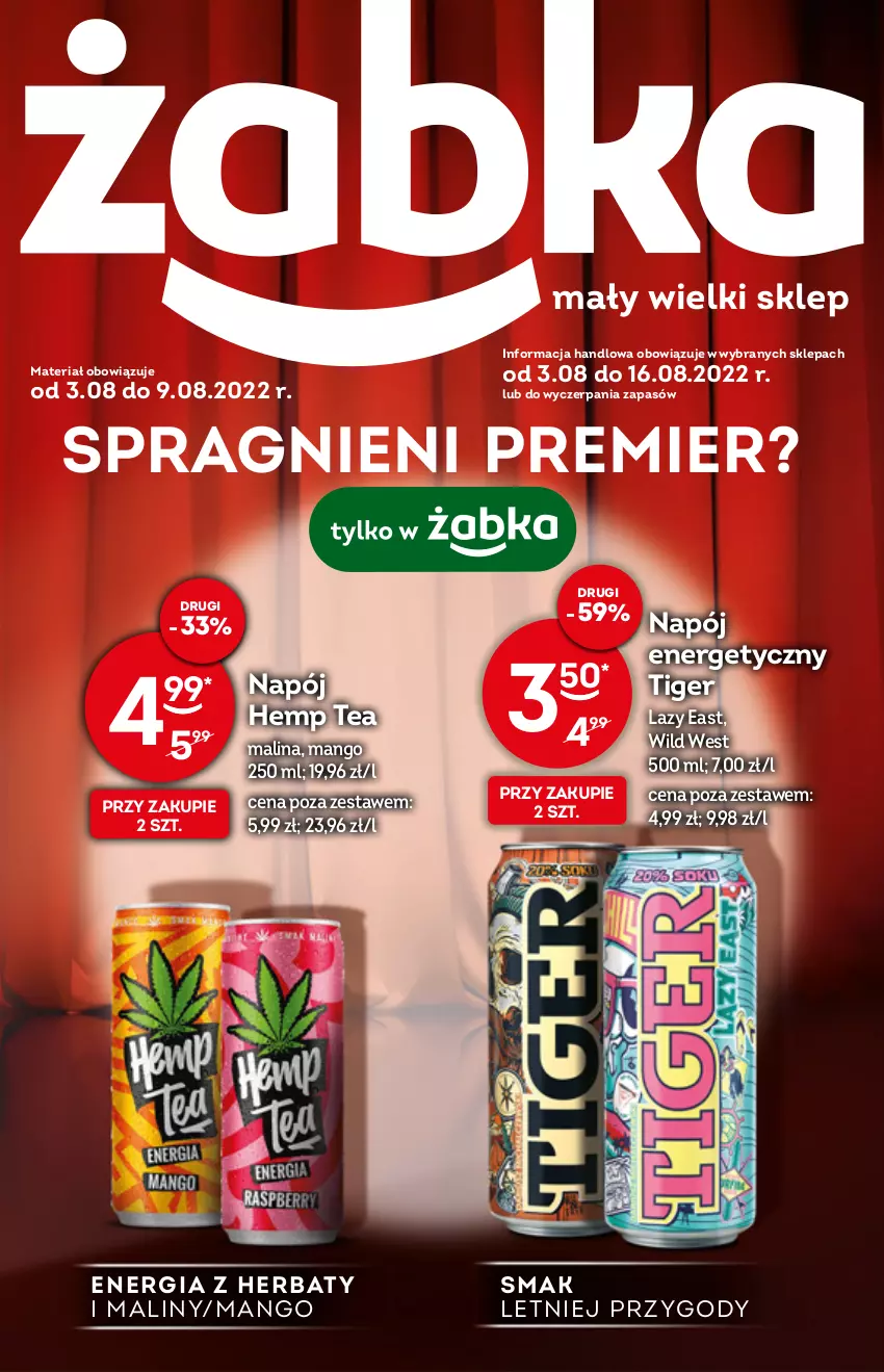 Gazetka promocyjna Żabka - ważna 03.08 do 09.08.2022 - strona 1 - produkty: Maliny, Mango, Napój, Napój energetyczny, Tiger