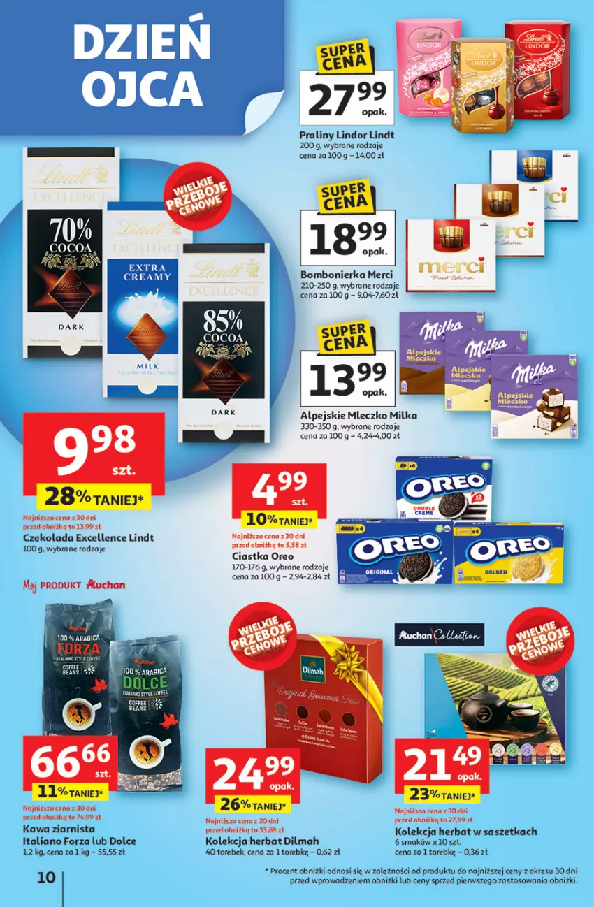 Gazetka promocyjna Auchan - JAK PRAGNĘ LATA Hipermarket - ważna 20.06 do 25.06.2025 - strona 12 - produkty: Ciastka, Czekolada, Dilmah, Kawa, Kawa ziarnista, LG, Lindor, Lindt, Merci, Milka, Mleczko, Oreo, Praliny, Taca