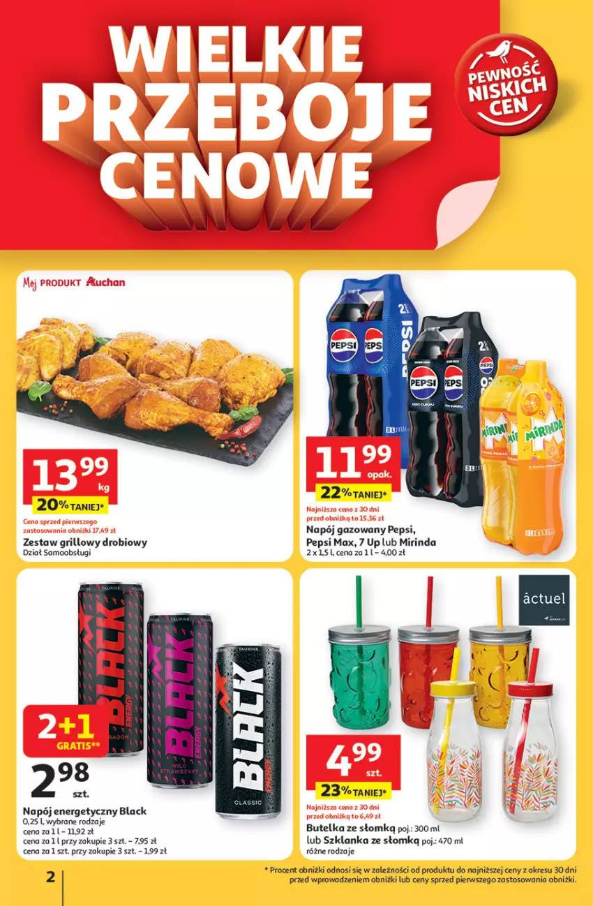 Gazetka promocyjna Auchan - JAK PRAGNĘ LATA Hipermarket - ważna 20.06 do 25.06.2025 - strona 2 - produkty: Grill, Lack, Mirinda, Napój, Napój energetyczny, Napój gazowany, Pepsi, Pepsi max, Szklanka
