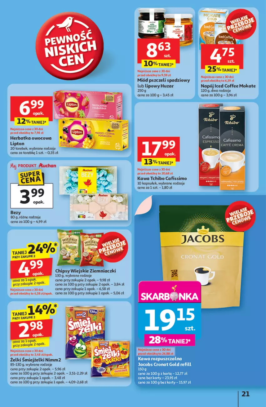 Gazetka promocyjna Auchan - JAK PRAGNĘ LATA Hipermarket - ważna 20.06 do 25.06.2025 - strona 23 - produkty: Bezy, Cafissimo, Chipsy, Kawa, Lipton, Miód, Napój, Nimm2, Por, Tchibo