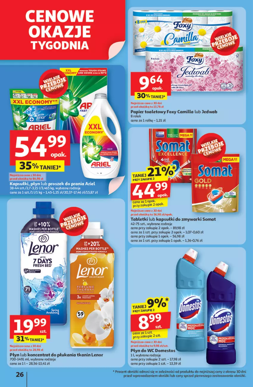Gazetka promocyjna Auchan - JAK PRAGNĘ LATA Hipermarket - ważna 20.06 do 25.06.2025 - strona 28 - produkty: Domestos, Foxy, Lenor, Papier, Papier toaletowy, Płyn do wc, Somat, Tablet, Zmywarki