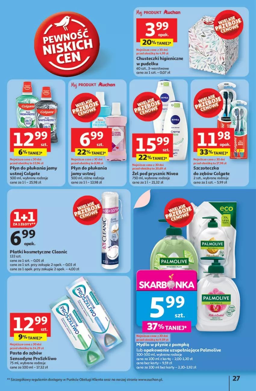 Gazetka promocyjna Auchan - JAK PRAGNĘ LATA Hipermarket - ważna 20.06 do 25.06.2025 - strona 29 - produkty: Chusteczki, Cleanic, Colgate, LG, Nivea, Pasta do zębów, Płatki kosmetyczne, Płyn do płukania, Sensodyne, Szczoteczka, Szczoteczka do zębów