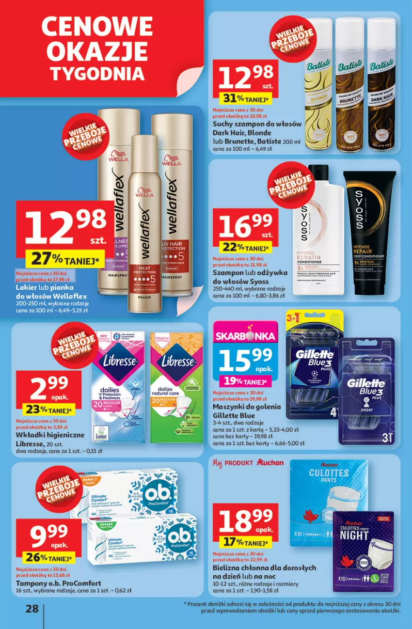 Gazetka promocyjna Auchan - JAK PRAGNĘ LATA Hipermarket - ważna 20.06 do 25.06.2025 - strona 30 - produkty: Batiste, Bielizna, Gillette, O.B., Suchy szampon, Syoss, Szampon, Tampony, Wkładki