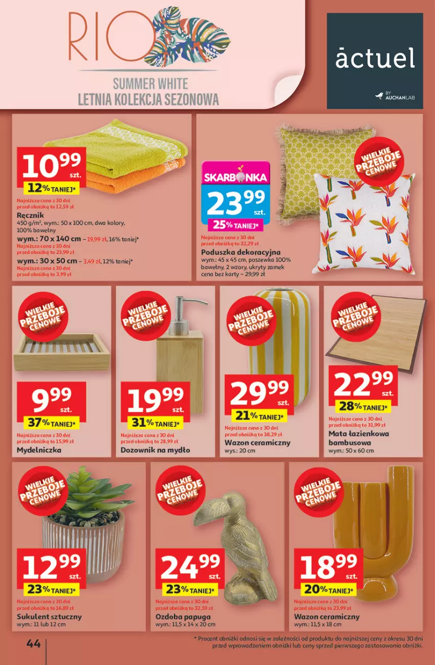 Gazetka promocyjna Auchan - JAK PRAGNĘ LATA Hipermarket - ważna 20.06 do 25.06.2025 - strona 48 - produkty: Dozownik, Mata łazienkowa, Mydelniczka, Mydło, Ozdoba, Poduszka, Poduszka dekoracyjna, Poszewka, Ręcznik, Sukulent, Wazon