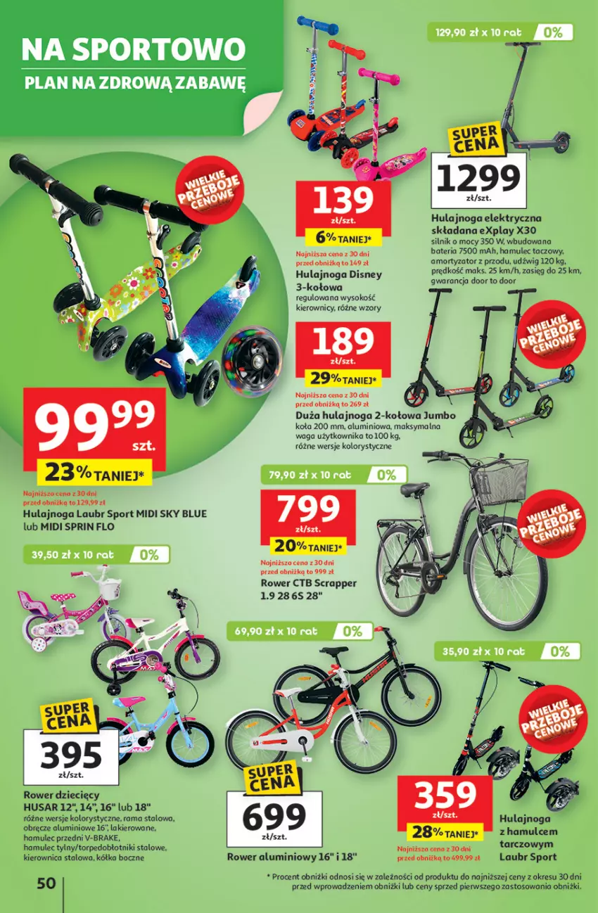 Gazetka promocyjna Auchan - JAK PRAGNĘ LATA Hipermarket - ważna 20.06 do 25.06.2025 - strona 54 - produkty: Bateria, Disney, Dzieci, Dźwig, Hulajnoga, Hulajnoga elektryczna, Kierownica, Lakier, Mule, Por, Rama, Rower, Sok, Sport, Waga