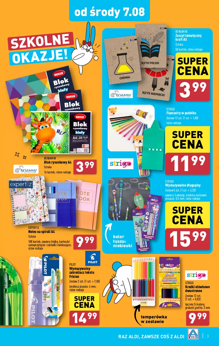 Gazetka promocyjna Aldi - Szkolna wyprawka w SUPER CENACH - ważna 07.08 do 14.08.2024 - strona 3 - produkty: Długopis, Flamastry, Gra, Karteczki samoprzylepne, Mop, Tusz