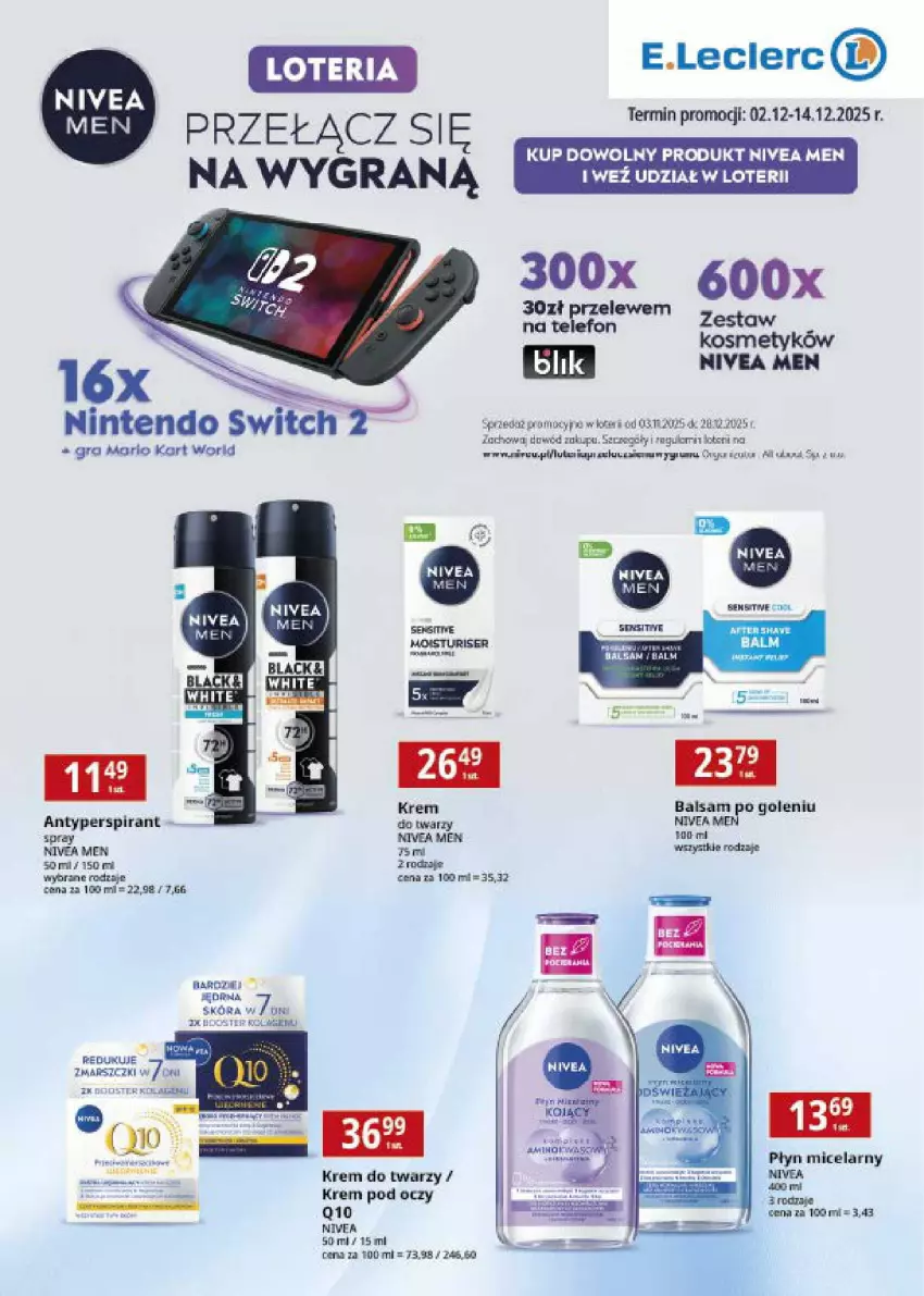Gazetka promocyjna E Leclerc - ważna 02.12 do 14.12.2025 - strona 2 - produkty: Antyperspirant, Balsam po goleniu, Fa, Gra, Krem do twarzy, Krem pod oczy, Lack, Nivea, Nivea Men, Płyn micelarny, Ser, Telefon, Tran