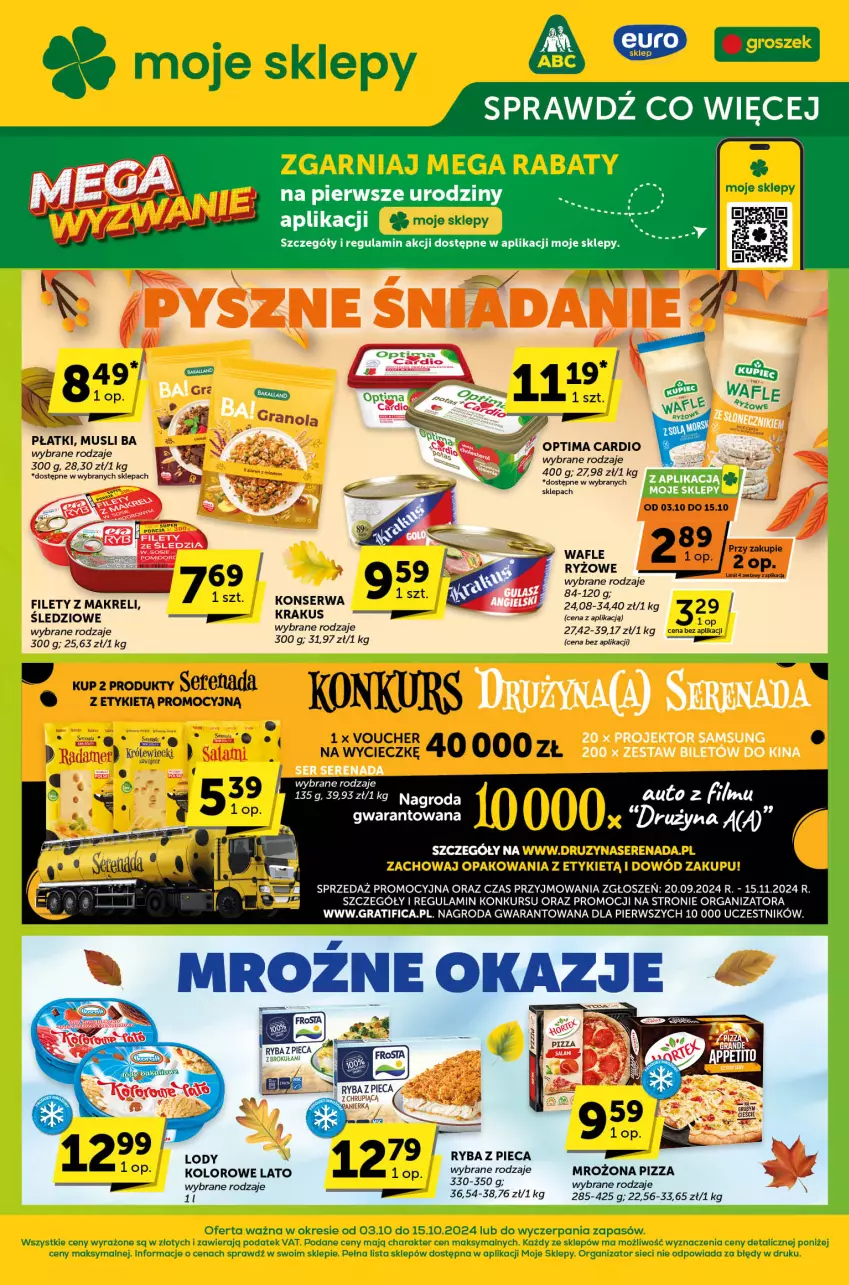 Gazetka promocyjna ABC - ważna 03.10 do 15.10.2024 - strona 1 - produkty: Gra, Lody, Mus, Optima, Optima Cardio, Piec, Pizza, Ryba, Ryż, Ser, Wafle