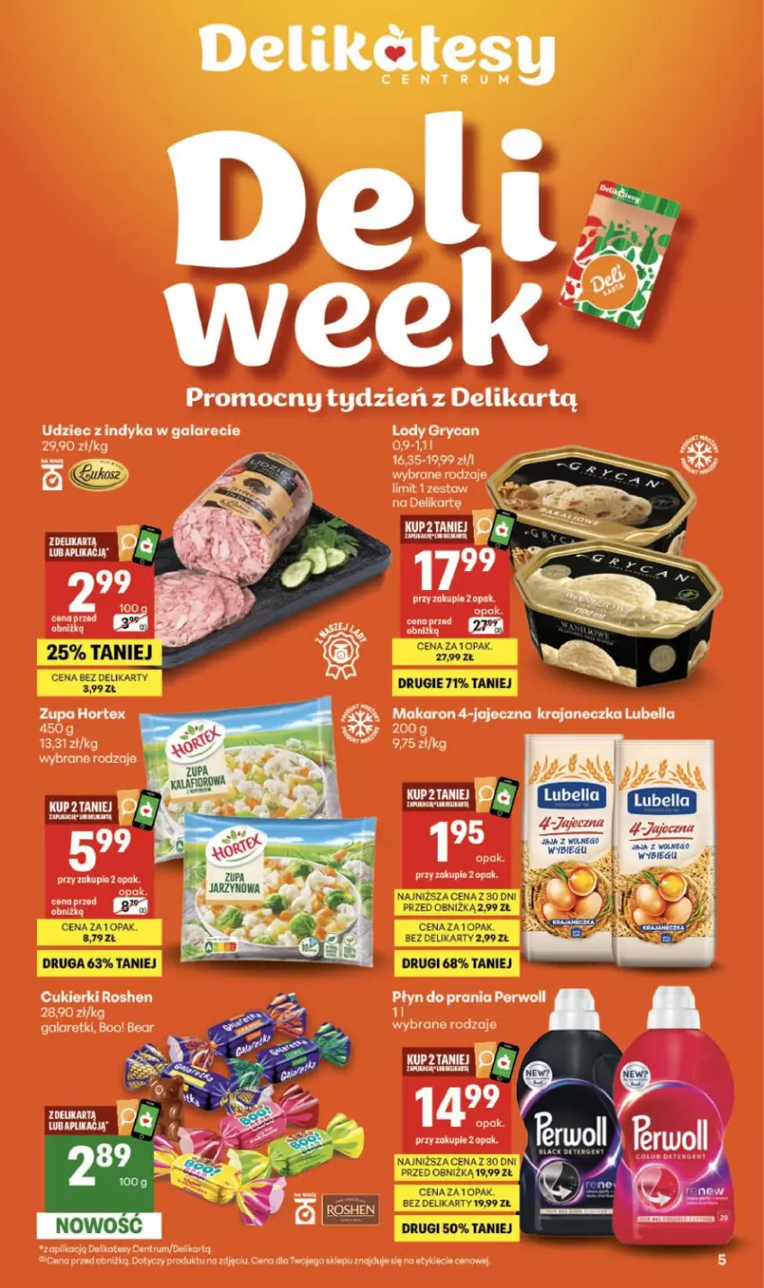 Gazetka promocyjna Delikatesy Centrum - Franczyza DC21 Czwartek - ważna 21.05 do 27.05.2026 - strona 5 - produkty: Gala, Galaretki, Gry, Hortex, Lody, Perwoll, Płyn do prania, Pur, Rum, Top, Udziec z indyka, Udziec z indyka w galarecie, Zupa