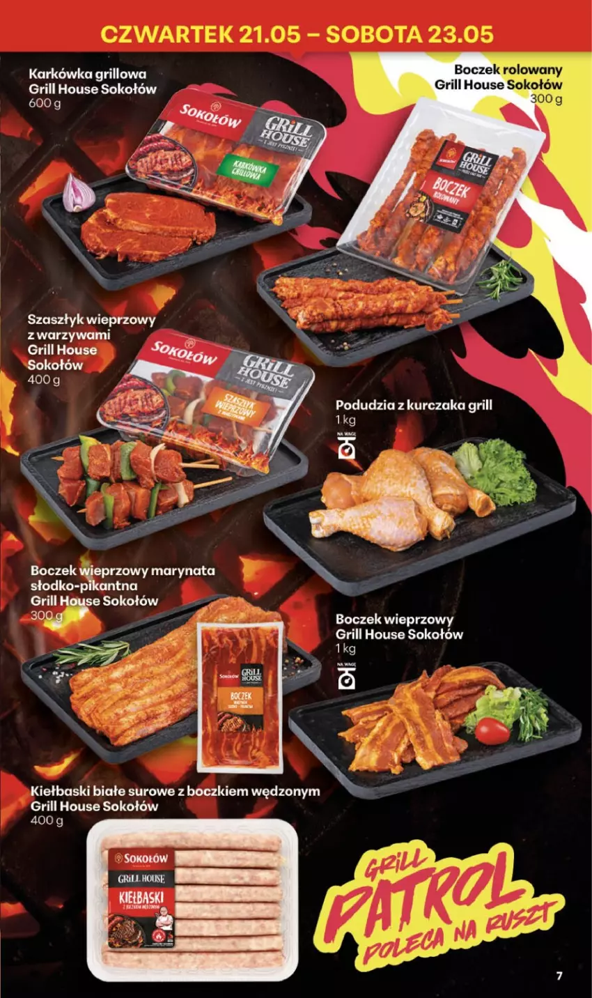 Gazetka promocyjna Delikatesy Centrum - Franczyza DC21 Czwartek - ważna 21.05 do 27.05.2026 - strona 7 - produkty: Boczek, Boczek wieprzowy, Grill, Kiełbaski białe, Kurczak, Sok, Sokołów, Warzywa