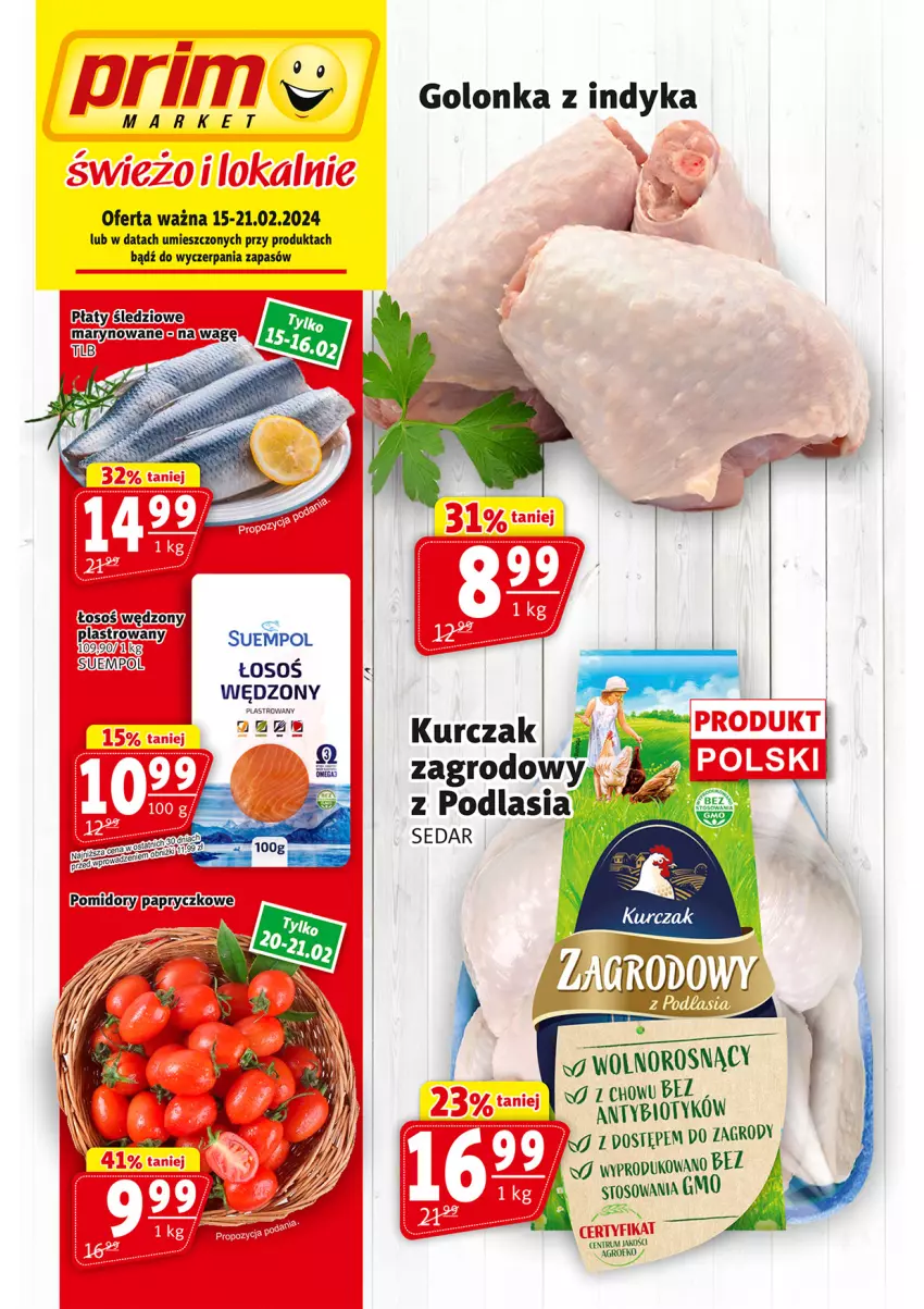 Gazetka promocyjna Prim Market - ważna 15.02 do 21.02.2024 - strona 1 - produkty: Golonka z indyka, Pomidory, Suempol