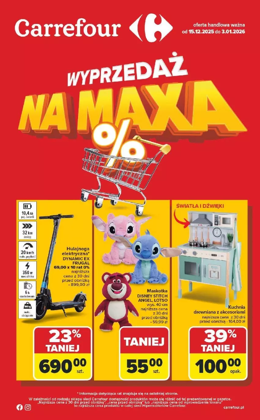 Gazetka promocyjna Carrefour - Gazetka Wyprzedaż na MAXA - ważna 15.12.2025 do 03.01.2026 - strona 1 - produkty: Disney, Hulajnoga, Hulajnoga elektryczna