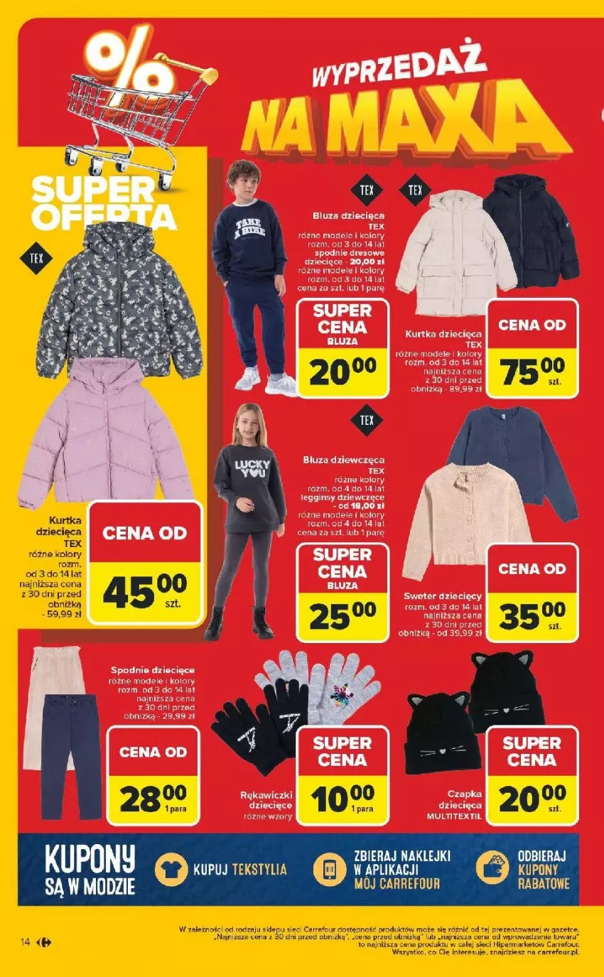 Gazetka promocyjna Carrefour - Gazetka Wyprzedaż na MAXA - ważna 15.12.2025 do 03.01.2026 - strona 16 - produkty: Dres, Dzieci, Fa, Gin, Kurtka, Kurtka dziecięca, Legginsy, Spodnie, Sweter