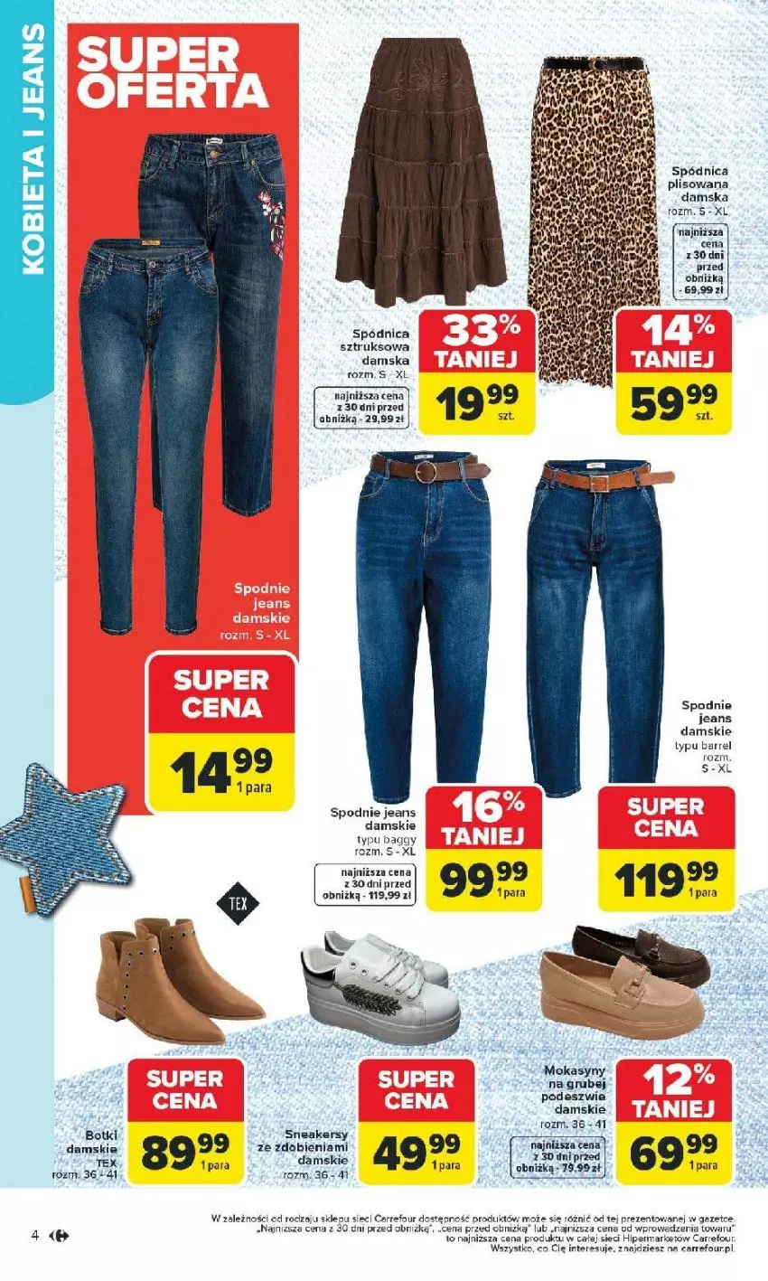 Gazetka promocyjna Carrefour - Gazetka Stylowe okazje od poniedziałku! - ważna 16.02 do 28.02.2026 - strona 4 - produkty: Botki, Fa, Mokasyny, Spódnica, Spodnie, Spodnie jeans