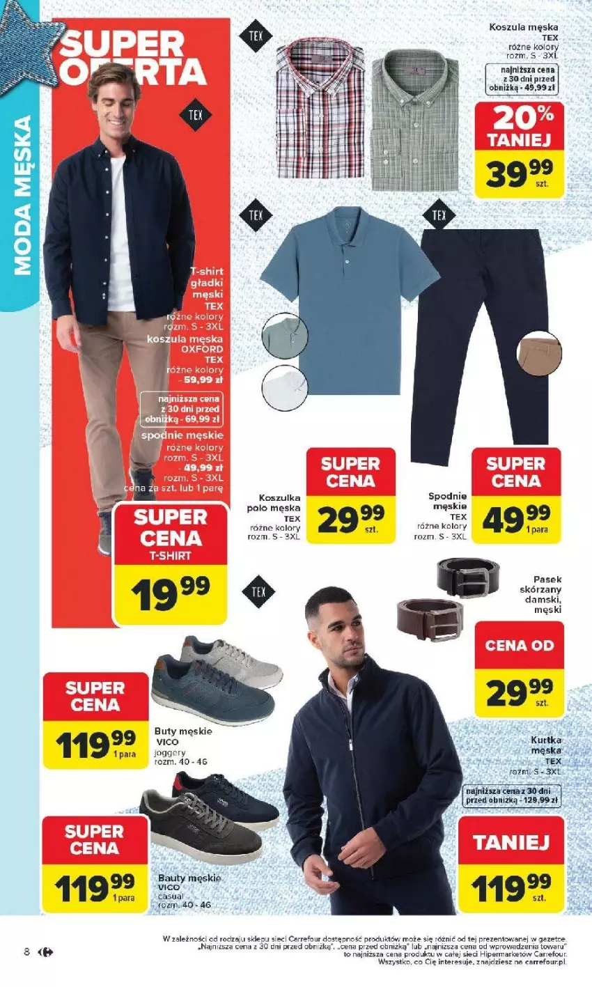Gazetka promocyjna Carrefour - Gazetka Stylowe okazje od poniedziałku! - ważna 16.02 do 28.02.2026 - strona 8 - produkty: Buty, Fa, Kosz, Koszula, Koszulka, Pasek, Spodnie