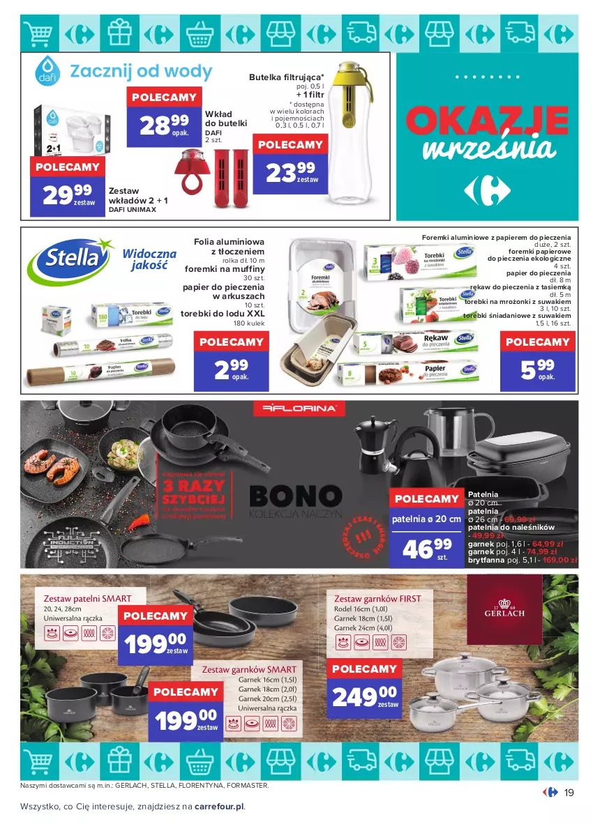 Gazetka promocyjna Carrefour - Gazetka Okazje września - ważna 31.08 do 25.09.2021 - strona 19 - produkty: Danio, Fa, Folia aluminiowa, Foremki, Garnek, Muffiny, Papier, Papier do pieczenia, Patelnia, Piec, Rękaw do pieczenia