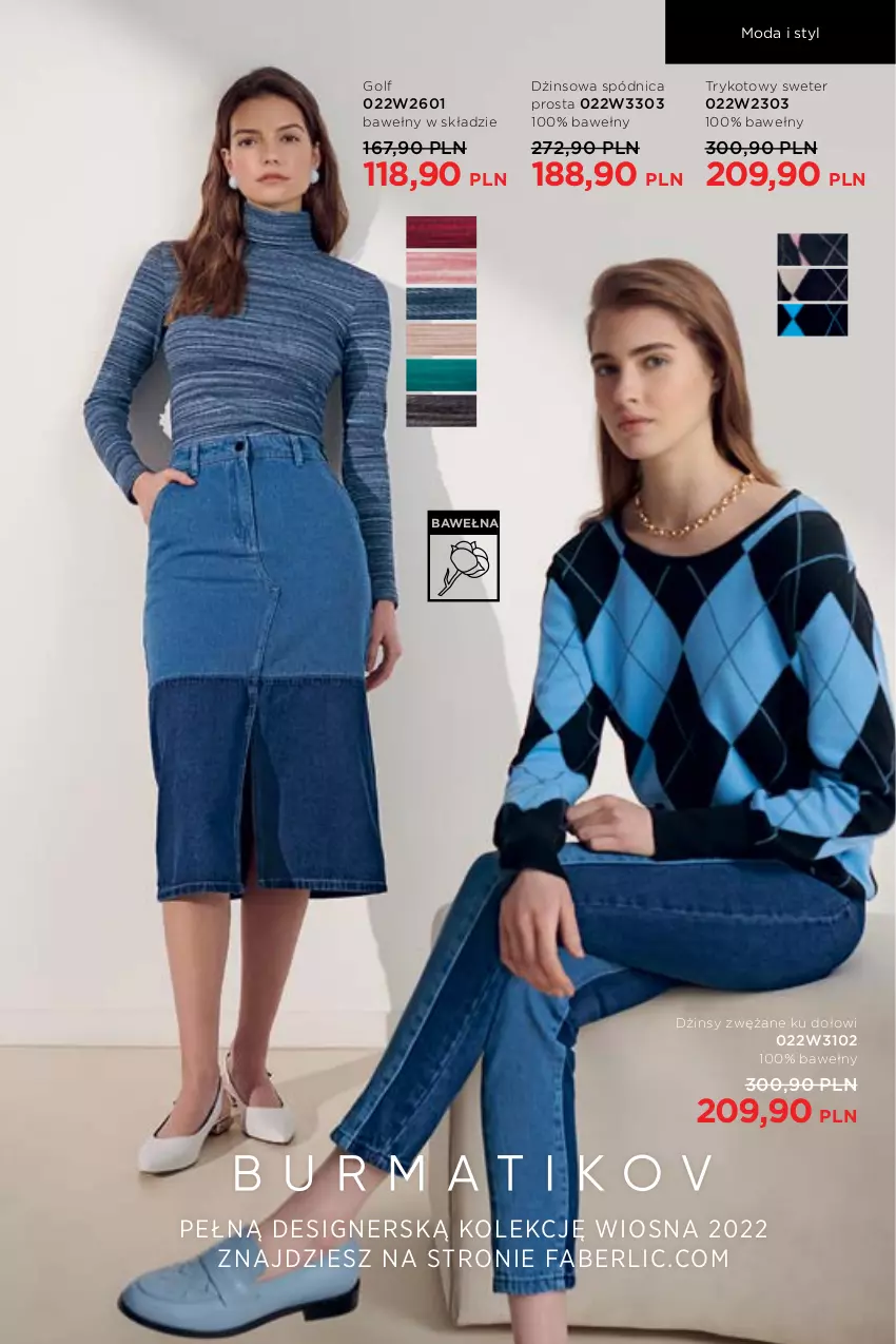 Gazetka promocyjna Faberlic - ważna 14.03 do 03.04.2022 - strona 301 - produkty: Dżinsy, Fa, Moda, Spódnica, Sweter, Wełna