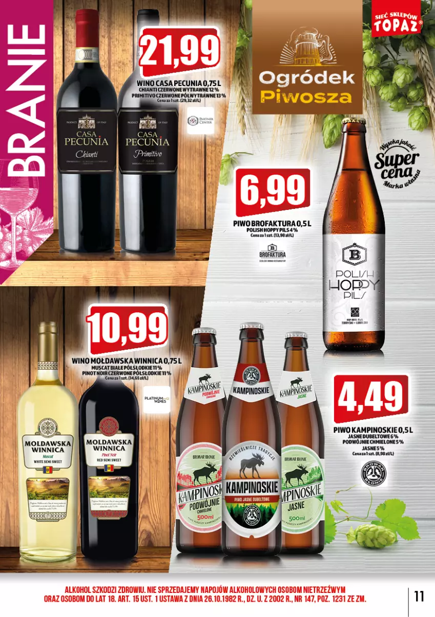 Gazetka promocyjna Topaz - Gazetka - ważna 01.06 do 30.06.2022 - strona 11 - produkty: Chia, Chianti, Fa, Mus, Piwo, Wino