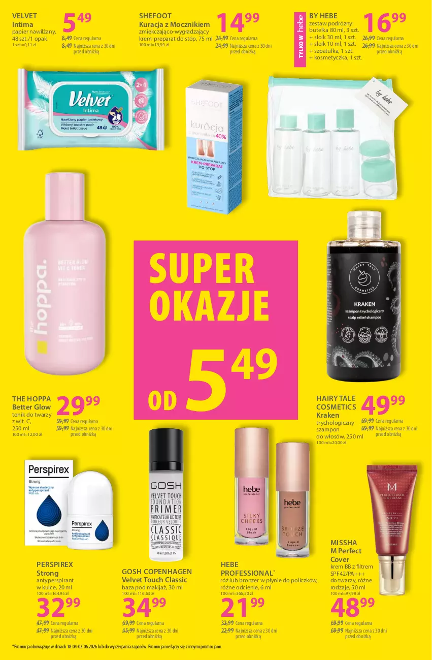 Gazetka promocyjna Hebe - Gazetka - ważna 18.04 do 03.05.2026 - strona 17 - produkty: Antyperspirant, Bronzer, Gosh, Kosmetyczka, Krem bb, Makijaż, MISSHA, Papier, Szampon, Szpatułka, Tonik, Tonik do twarzy, Velvet