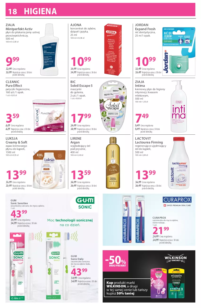 Gazetka promocyjna Hebe - Gazetka - ważna 18.04 do 03.05.2026 - strona 18 - produkty: BIC, Cleanic, Curaprox, Lirene, Luksja, Mleko, Nić dentystyczna, Płyn do higieny intymnej, Płyn do płukania, Płyn do płukania jamy ustnej, Pur, Szczoteczka, Szczoteczka soniczna, Ziaja
