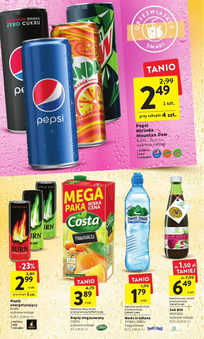 Gazetka promocyjna Intermarche - Gazetka Intermarche - ważna 26.01 do 01.02.2023 - strona 30 - produkty: LANA, Mirinda, Napój, Napój niegazowany, Pepsi, Sok, Woda