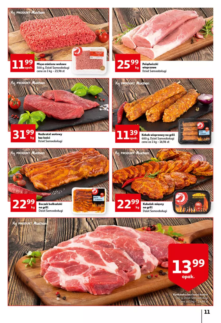 Gazetka promocyjna Auchan - przeNISKIE CENY przeWSPANIAŁE okazje Hipermarkety - ważna 21.04 do 27.04.2022 - strona 11 - produkty: Boczek, Grill, Kebab, Kotlet, Mięso, Mięso mielone, Rozbratel wołowy