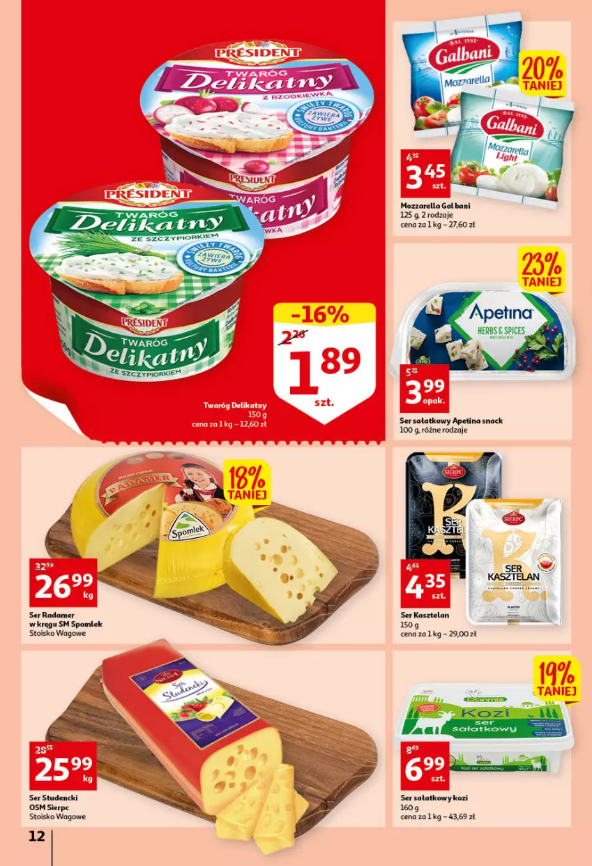 Gazetka promocyjna Auchan - przeNISKIE CENY przeWSPANIAŁE okazje Hipermarkety - ważna 21.04 do 27.04.2022 - strona 12 - produkty: Kasztelan, Mozzarella, Radamer, Sałat, Ser, Ser Kasztelan, Twaróg