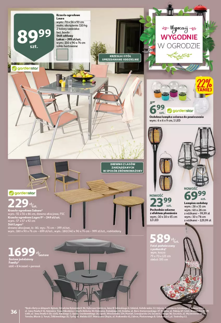 Gazetka promocyjna Auchan - przeNISKIE CENY przeWSPANIAŁE okazje Hipermarkety - ważna 21.04 do 27.04.2022 - strona 36 - produkty: Krzesło, Krzesło ogrodowe, Lampion, Laur, Stół