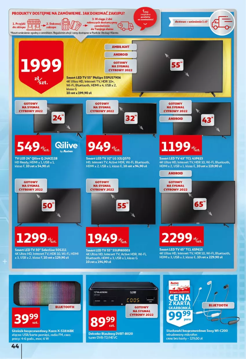 Gazetka promocyjna Auchan - przeNISKIE CENY przeWSPANIAŁE okazje Hipermarkety - ważna 21.04 do 27.04.2022 - strona 44 - produkty: LED TV, Philips