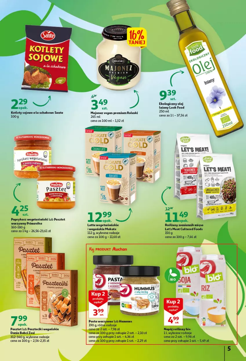 Gazetka promocyjna Auchan - przeNISKIE CENY przeWSPANIAŁE okazje Hipermarkety - ważna 21.04 do 27.04.2022 - strona 5 - produkty: Hummus, Kotlet, Mus, Olej, Papryka, Pasta warzywna, Pasztet, Sante