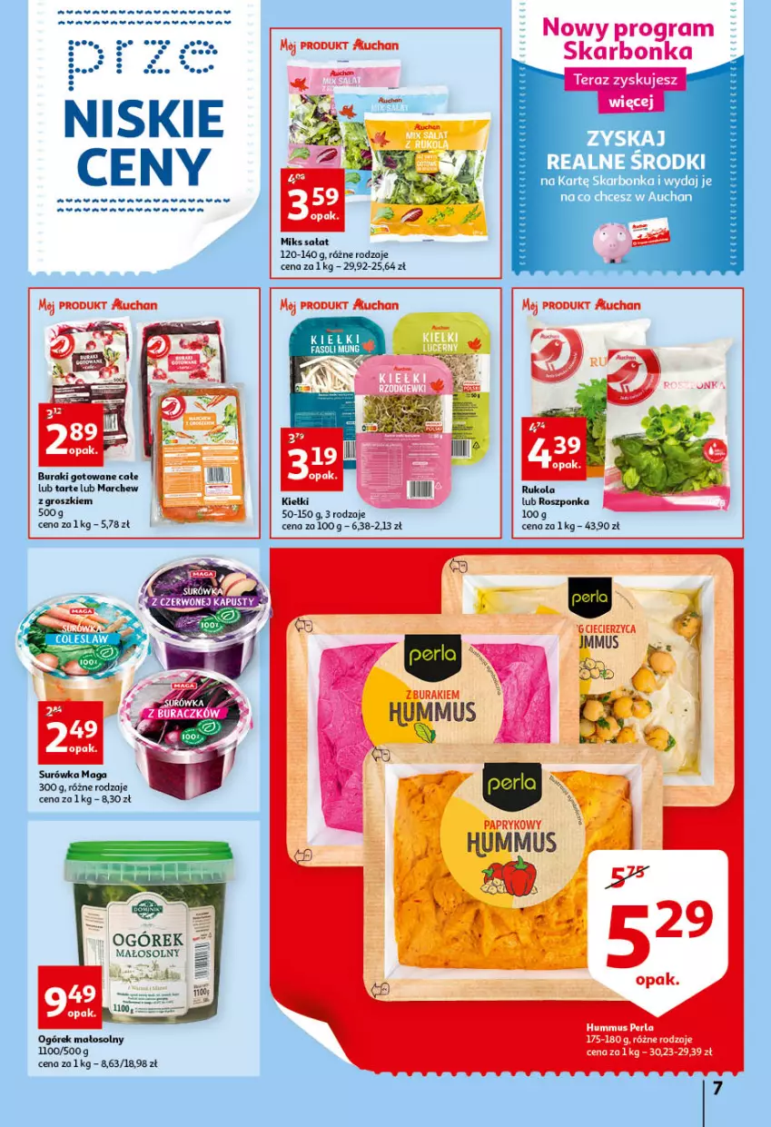 Gazetka promocyjna Auchan - przeNISKIE CENY przeWSPANIAŁE okazje Hipermarkety - ważna 21.04 do 27.04.2022 - strona 7 - produkty: Buraki, Gra, Hummus, Mus, Ogórek, Roszponka, Sałat, Surówka, Tera