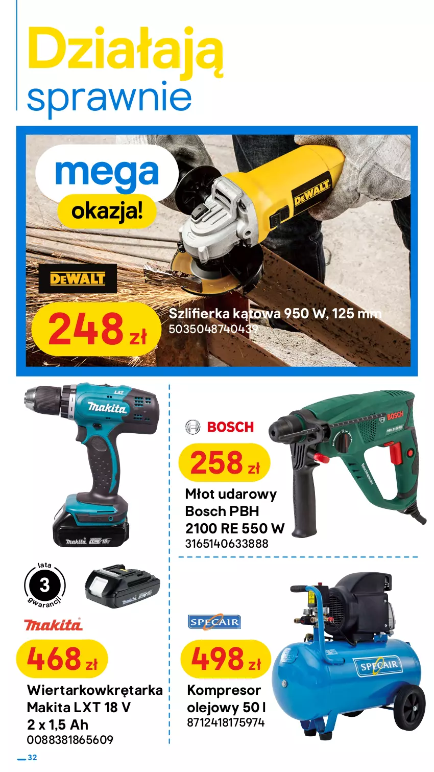 Gazetka promocyjna Castorama - Gazetka Castorama - ważna 10.11 do 28.11.2021 - strona 32 - produkty: Bosch, Kompresor, Kompresor olejowy, Makita, Młot, Młot udarowy, Olej, Przewód, Szlifierka, Szlifierka kątowa, Tarka, Wiertarkowkrętarka, Wkręt, Wkrętarka