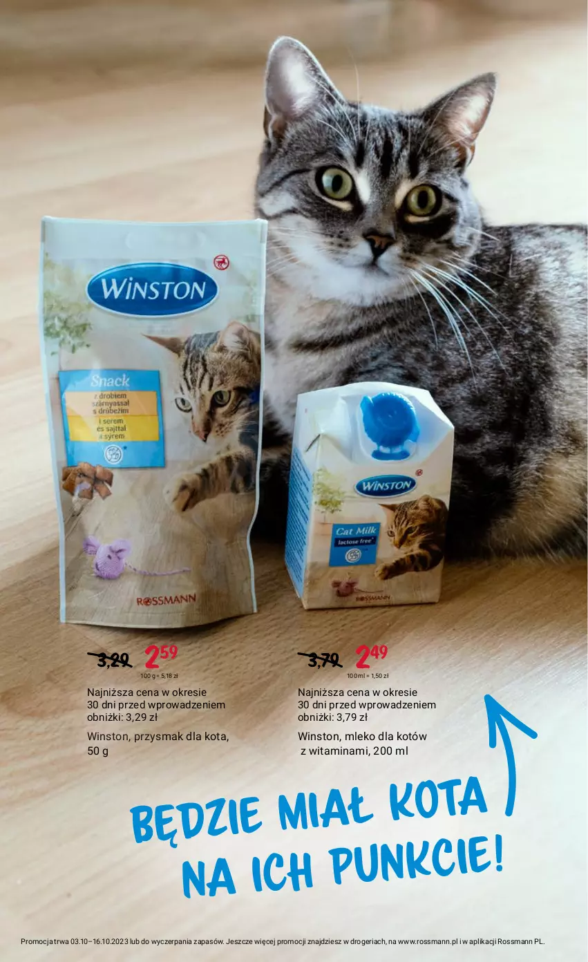 Gazetka promocyjna Rossmann - 3 października - ważna 03.10 do 16.10.2023 - strona 15 - produkty: Mleko, Mleko dla kotów, Przysmak dla kota, Winston
