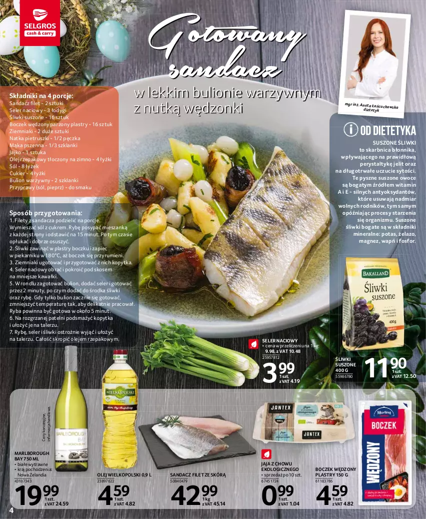 Gazetka promocyjna Selgros - Oferta spożywcza - ważna 25.03 do 05.04.2021 - strona 4 - produkty: Boczek, Bulion, Cukier, Jaja, Kawa, Kopytka, Lanki, Lion, Magnez, Mąka, Mąka pszenna, Natka pietruszki, Nuty, Olej, Olej rzepakowy, Owoce, Piec, Piekarnik, Pieprz, Por, Przyprawy, Rum, Ryba, Sandacz, Sandacz filet, Seler naciowy, Sól, Talerz, Ziemniaki