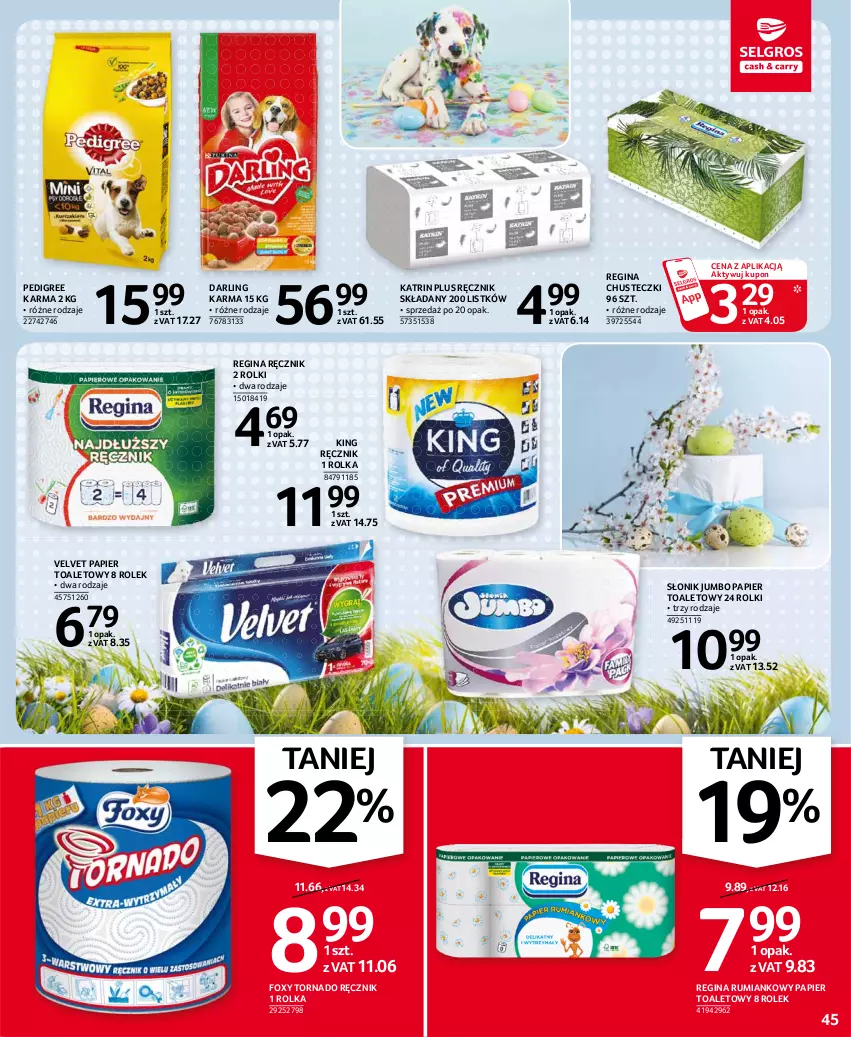 Gazetka promocyjna Selgros - Oferta spożywcza - ważna 25.03 do 05.04.2021 - strona 45 - produkty: Chusteczki, Foxy, Gin, Papier, Papier toaletowy, Pedigree, Ręcznik, Rolki, Rum, Velvet