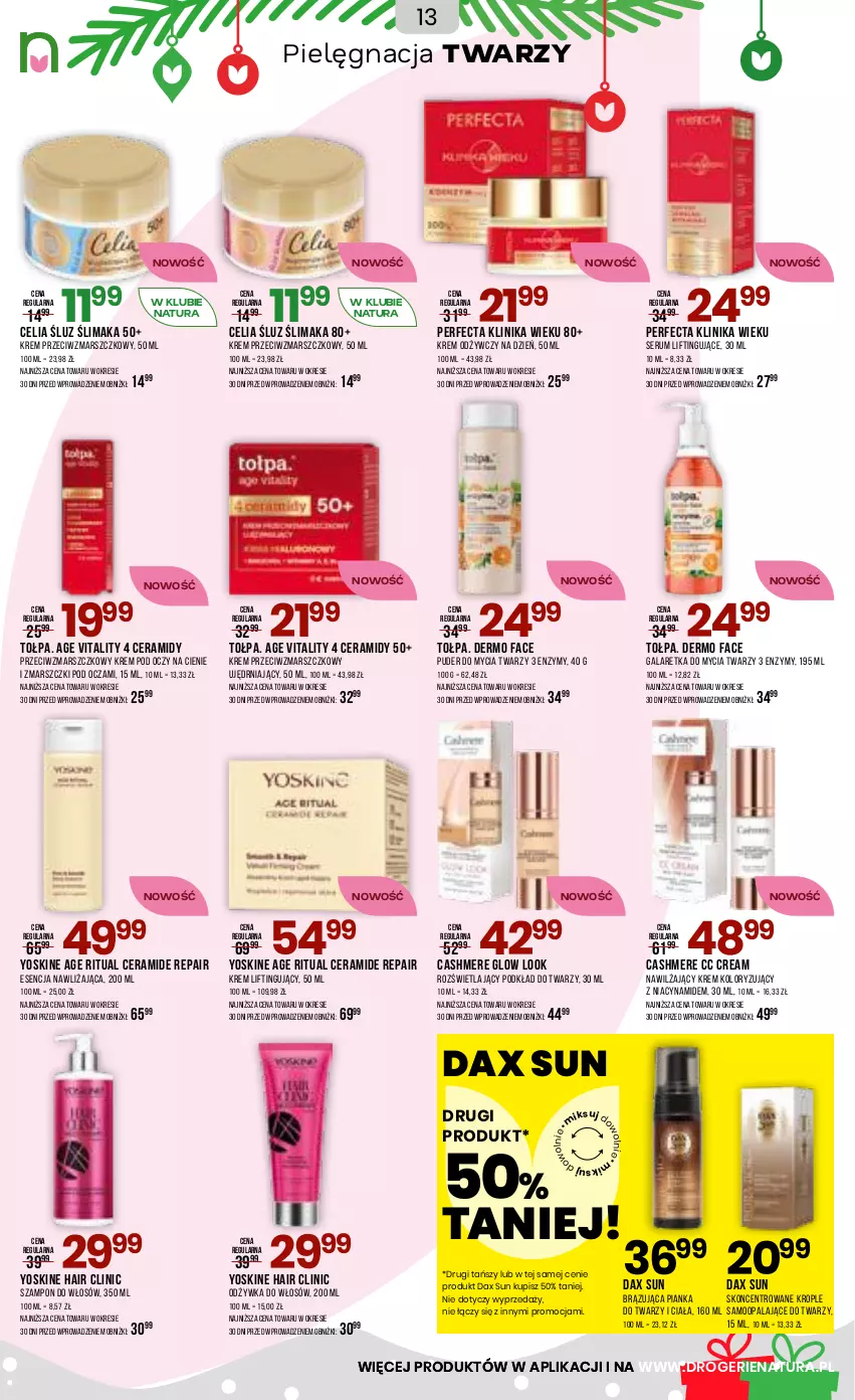 Gazetka promocyjna Drogerie Natura - Gazetka Drogerie Natura - ważna 10.12 do 28.12.2025 - strona 13 - produkty: Clin, DAX, Fa, Gala, Galaretka, Krem odżywczy, Krem pod oczy, Krem przeciwzmarszczkowy, Mars, Odżywka, Perfecta, Podkład, Podkład do twarzy, Puder, Rum, Ser, Serum, Szampon, Tołpa, Yoskine