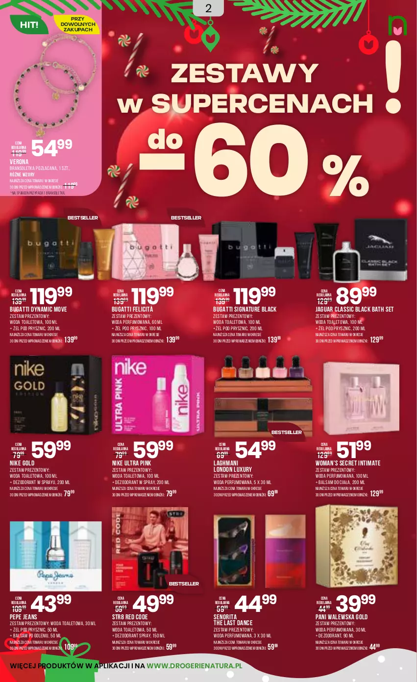 Gazetka promocyjna Drogerie Natura - Gazetka Drogerie Natura - ważna 10.12 do 28.12.2025 - strona 2 - produkty: Acana, Balsam do ciała, Balsam po goleniu, Bransoletka, Dezodorant, Jaguar, Lack, Nike, Perfum, Str8, Woda, Woda perfumowana, Woda toaletowa, Zestaw prezentowy