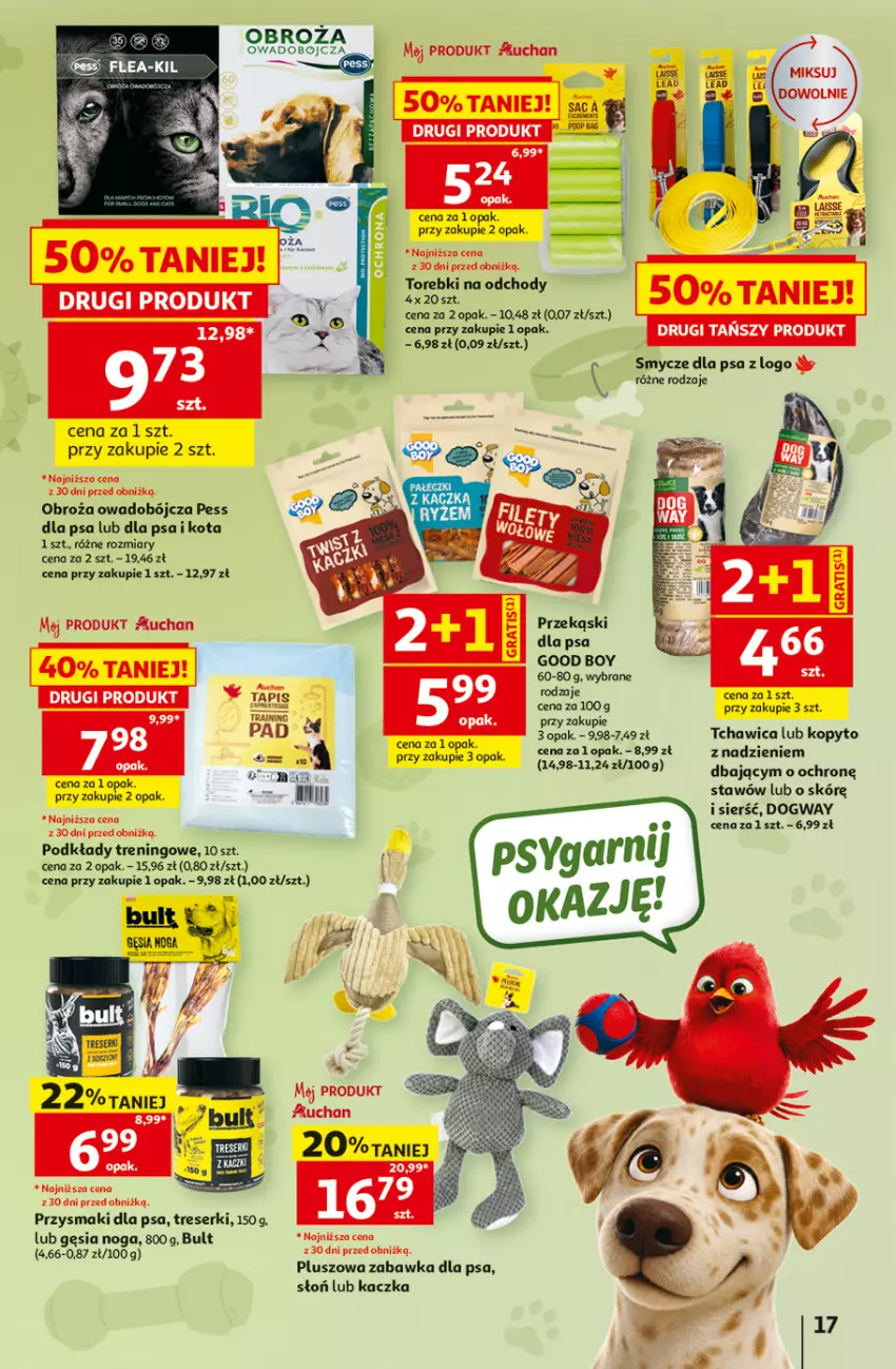 Gazetka promocyjna Auchan - 30 Lat Hipermarket - ważna 25.06 do 01.07.2026 - strona 17 - produkty: Kaczka, Podkład, Przekąski dla psa, Przysmaki, Ser, Smycz, Zabawka