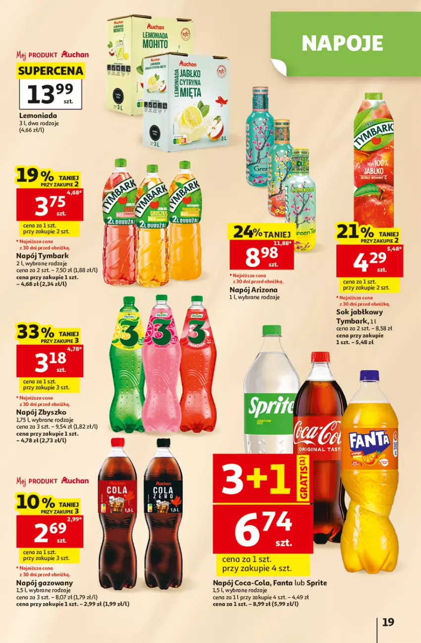 Gazetka promocyjna Auchan - 30 Lat Hipermarket - ważna 25.06 do 01.07.2026 - strona 19 - produkty: Coca-Cola, Fa, Fanta, Lemoniada, Napój, Napój gazowany, Sok, Sok jabłkowy, Sprite, Tymbark