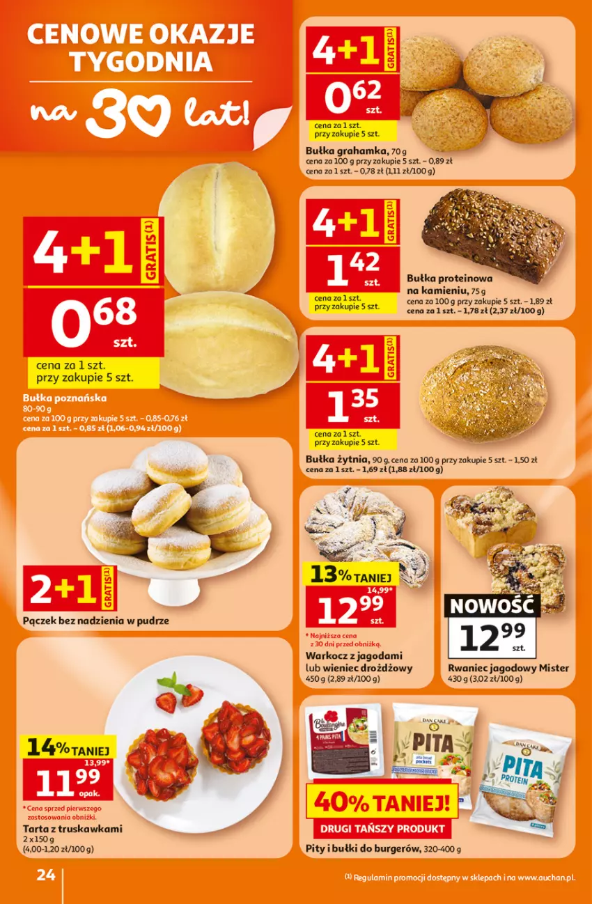 Gazetka promocyjna Auchan - 30 Lat Hipermarket - ważna 25.06 do 01.07.2026 - strona 24 - produkty: Bułka, Bułka grahamka, Burger, Gra, Koc, Pączek, Tarta, Wieniec