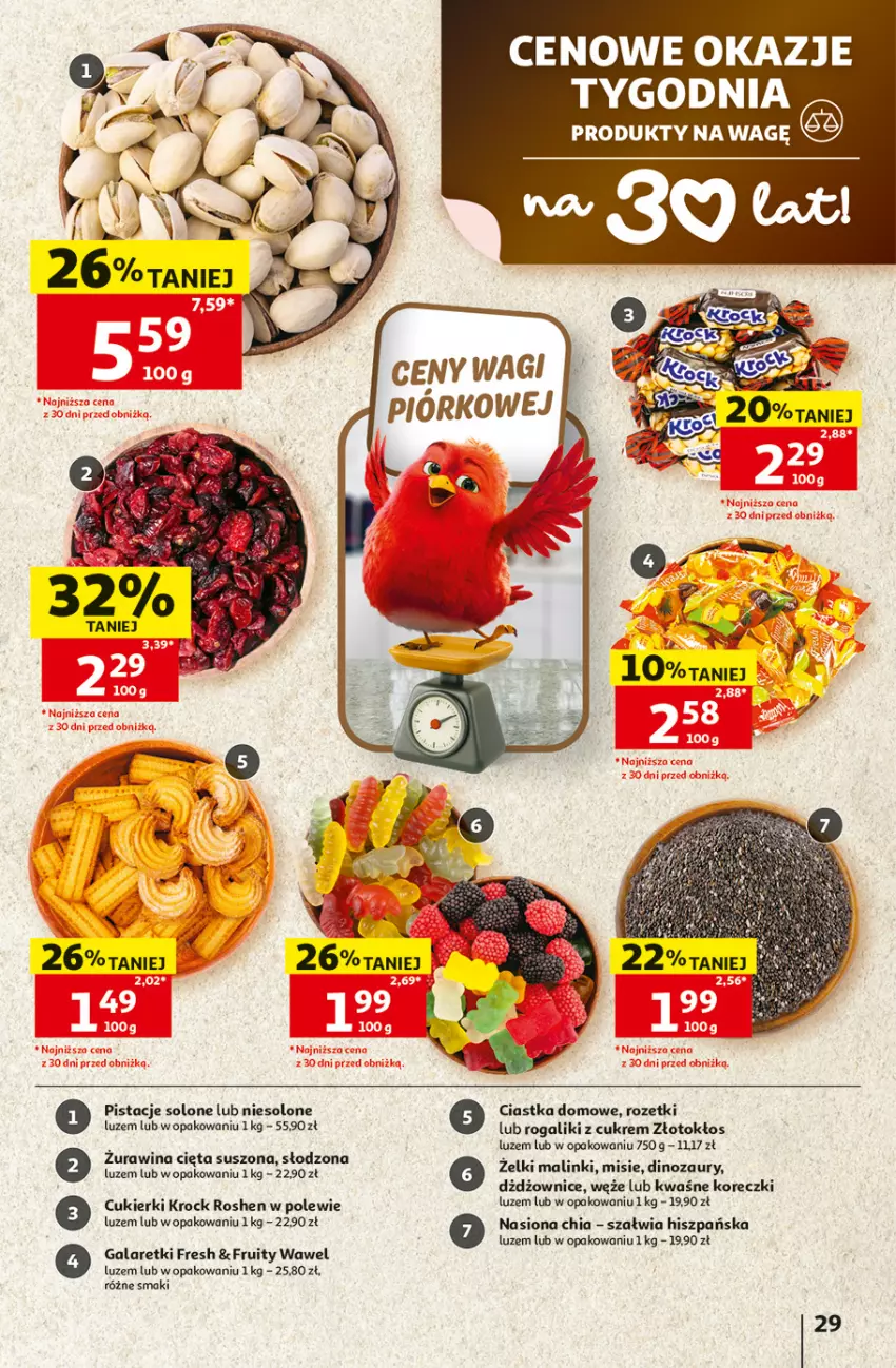 Gazetka promocyjna Auchan - 30 Lat Hipermarket - ważna 25.06 do 01.07.2026 - strona 29 - produkty: Chia, Ciastka, Cukier, Cukierki, Dinozaur, Gala, Galaretki, Pistacje, Rogal, Wawel