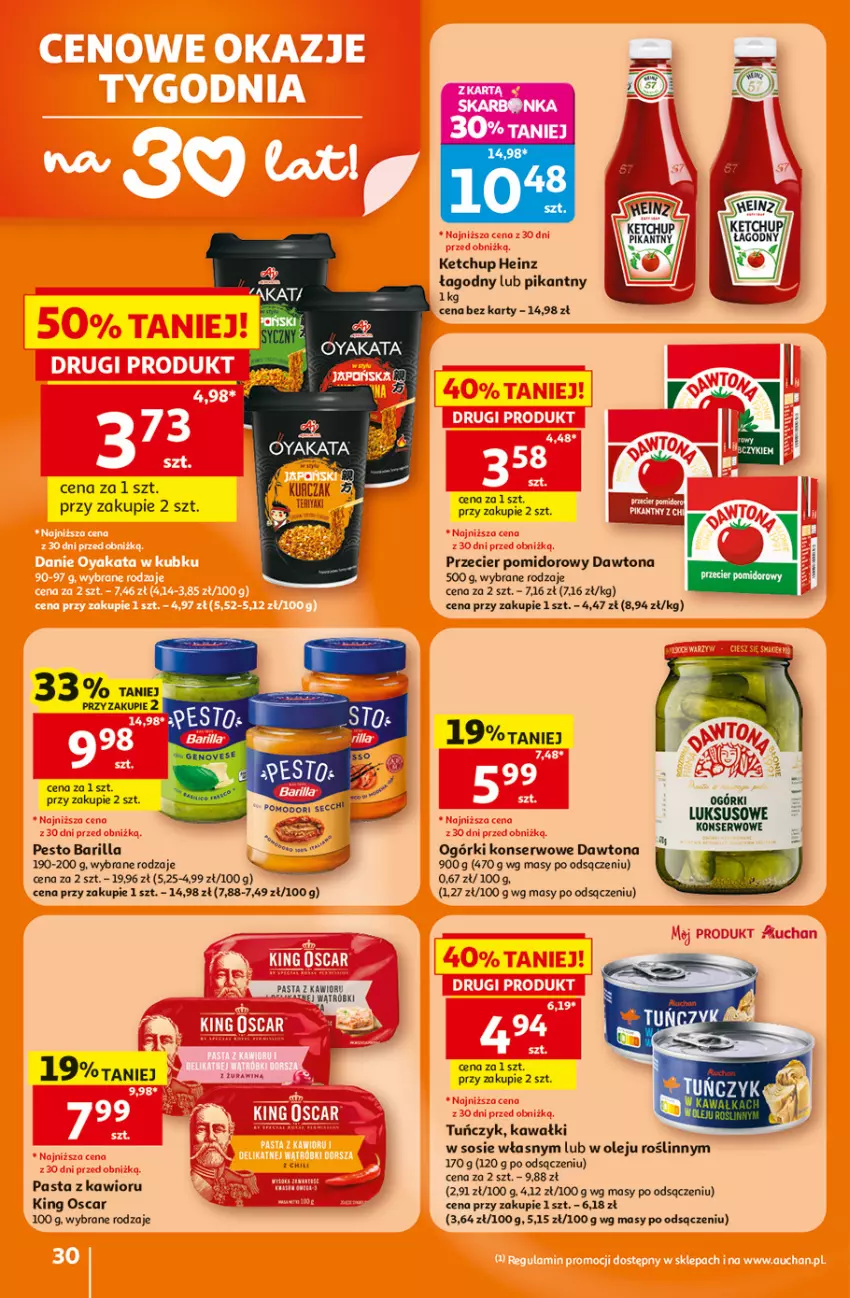 Gazetka promocyjna Auchan - 30 Lat Hipermarket - ważna 25.06 do 01.07.2026 - strona 30 - produkty: Barilla, Dawtona, Heinz, Kawa, Kawior, Ketchup, Kurczak, Ogórki konserwowe, Olej, Pesto, Ser, Sos, Tuńczyk