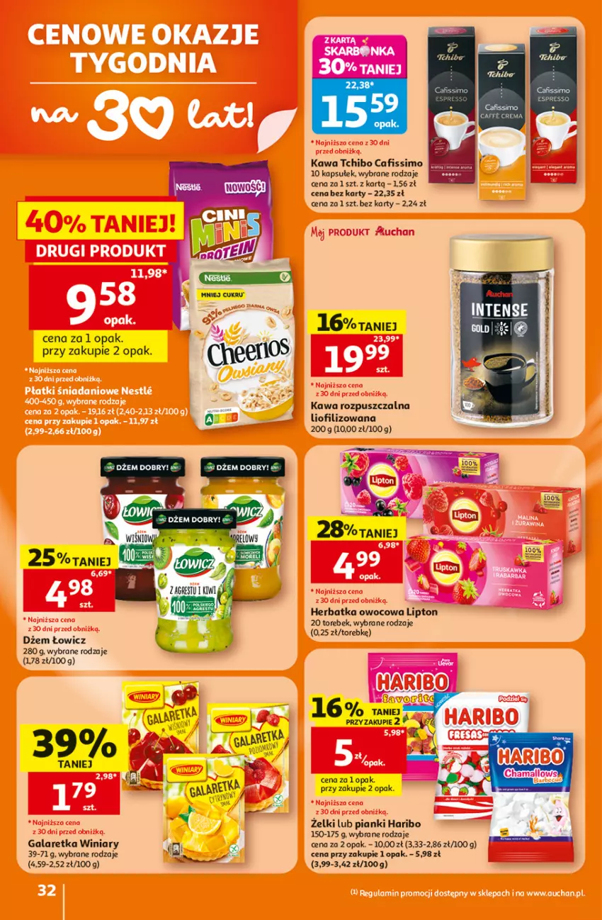 Gazetka promocyjna Auchan - 30 Lat Hipermarket - ważna 25.06 do 01.07.2026 - strona 32 - produkty: Cafissimo, Dżem, Gala, Galaretka, Haribo, Kawa, Kawa rozpuszczalna, Lipton, Tchibo, Winiary