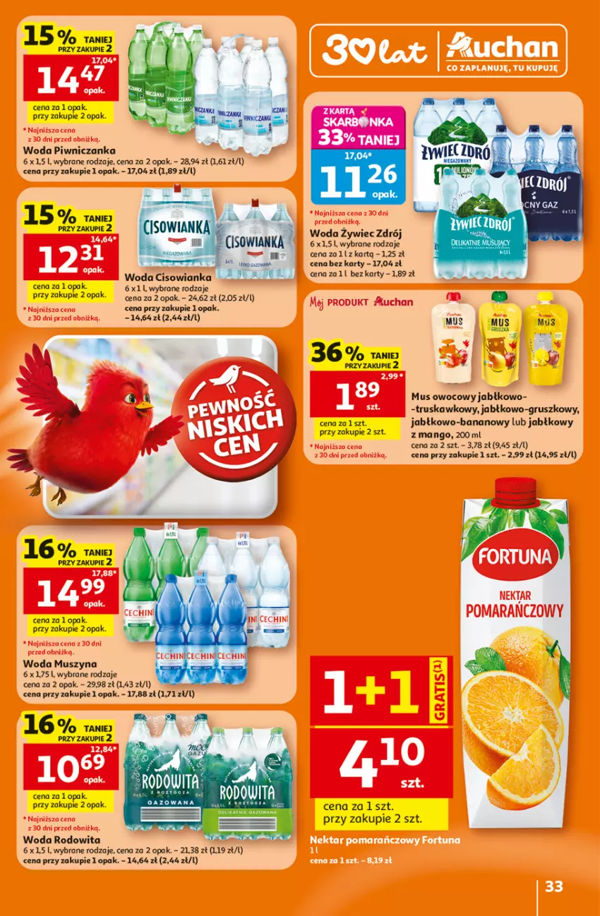 Gazetka promocyjna Auchan - 30 Lat Hipermarket - ważna 25.06 do 01.07.2026 - strona 33 - produkty: Cisowianka, Fa, Mango, Mus, Szyna, Woda