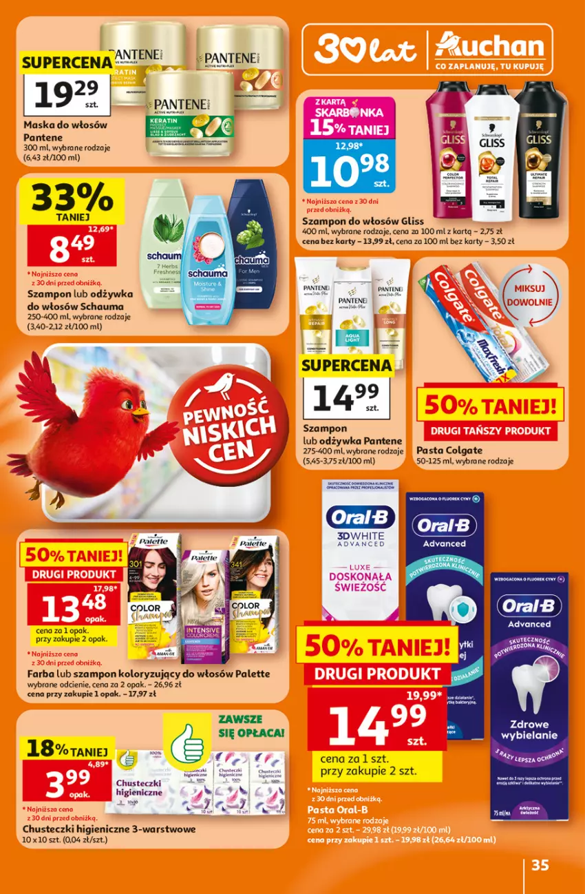 Gazetka promocyjna Auchan - 30 Lat Hipermarket - ważna 25.06 do 01.07.2026 - strona 35 - produkty: Chusteczki, Colgate, Fa, Koc, LG, Maska, Maska do włosów, Odżywka, Oral B, Palette, Pantene, Schauma, Szampon, Wibo
