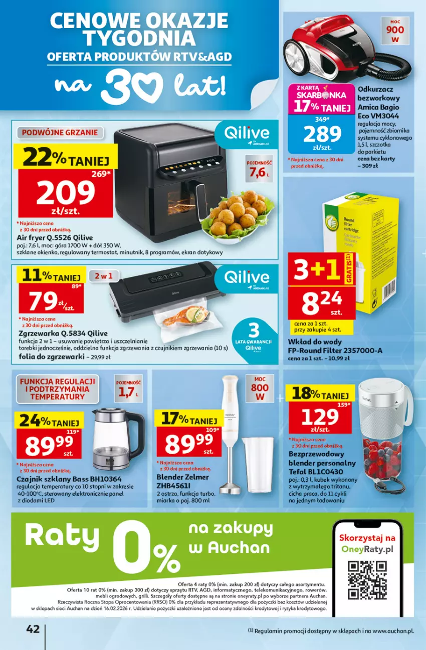 Gazetka promocyjna Auchan - 30 Lat Hipermarket - ważna 25.06 do 01.07.2026 - strona 42 - produkty: Amica, Blender, Czajnik, Fa, Gra, Kosz, Kubek, Miarka, Odkurzacz, Rower, Szczotka, Tefal, Termos, Top, Warka, Zelmer