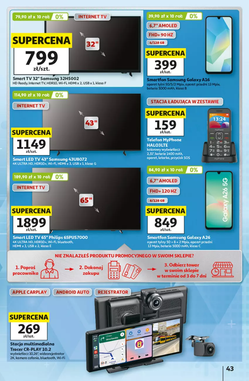 Gazetka promocyjna Auchan - 30 Lat Hipermarket - ważna 25.06 do 01.07.2026 - strona 43 - produkty: Acer, Amol, Bateria, Fa, Gala, HD ready, Kamera, Samsung, Smart tv, Smartfon, Wideorejestrator